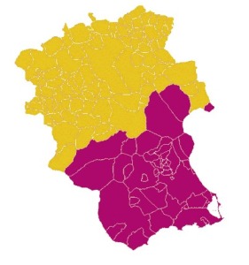 La Regin, dividida en las provincias de Murcia y Albacete por Javier de Burgos en el ao 1833