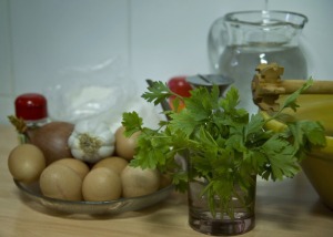 Ingredientes de la tortilla en caldo