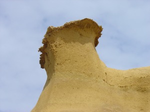 Detalle de las cornisas en las areniscas pliocenas