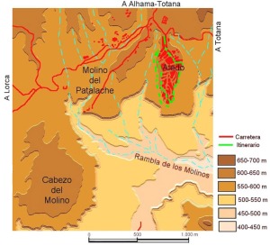 Figura 1. Situacin, accesos e itinerario por el pueblo de Aledo