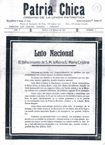 Portada del primer nmero del semanario Patria Chica