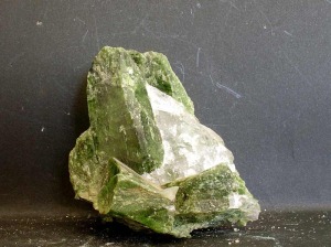 Cristales prismticos de epidota. Ejemplar del museo de minerales del rea de Geologa y Mineraloga de la Universidad de Murcia 