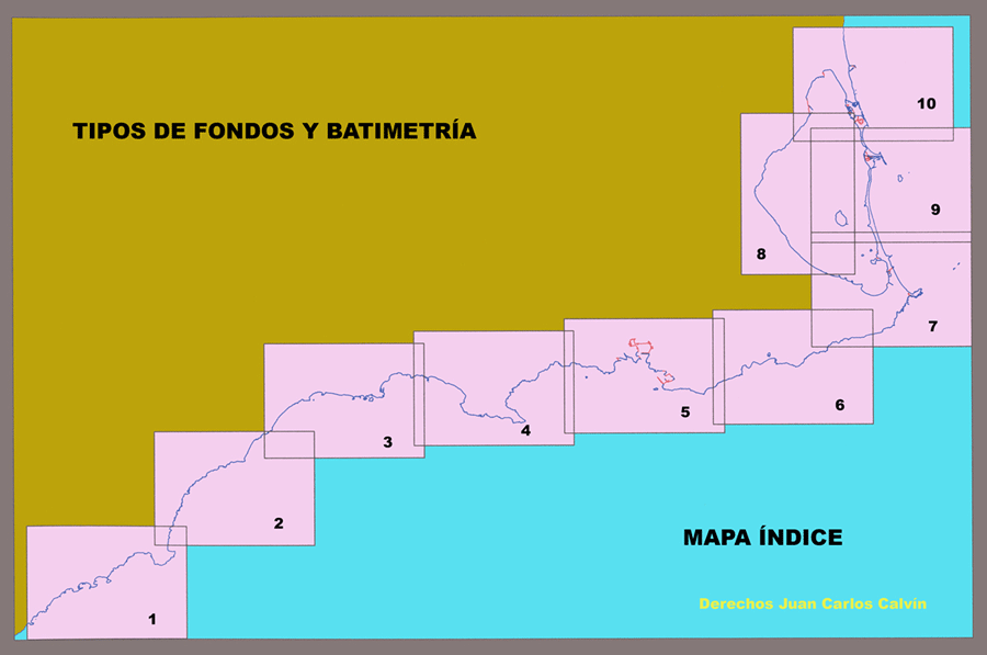 Mapa ndice. Tipos de fondos y Batimetra