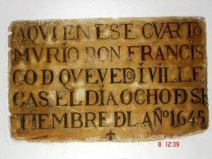 V. de los I. Inscripcin en la celda donde muri Quevedo