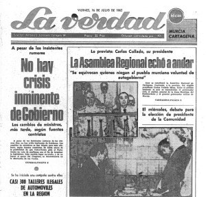 Titular del diario La Verdad de Murcia: "La Asamblea Regional ech a andar"