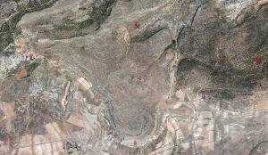 Vista area de algunos lugares de inters geolgico del entorno de Zan 