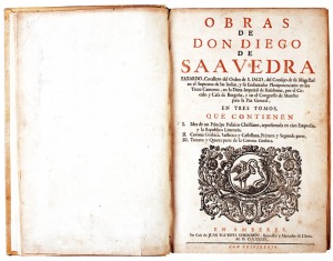 Portada de las Obras Completas de Diego de Saavedra y Fajardo, editada en Amberes en 1639