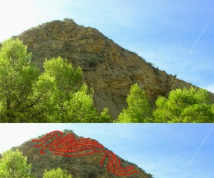 Paleodeslizamiento de gran envergadura que culmina uno de los cerros cortados por el barranco del Mulo 