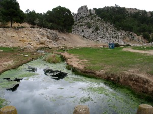 Entorno de Fuente Caputa. Al fondo el estrato vertical eoceno del Pen de la Encantada 