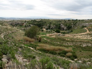 Panormica de rambla de Perea en su curso medio. Las areniscas van disminuyendo des espesor para dejar paso a las margas marinas ms profundas 