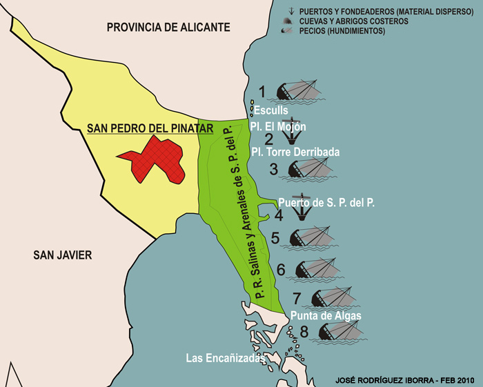 Mapa de yacimientos subacuticos de San Pedro del Pinatar