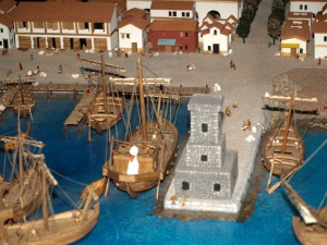 MNAS ARQVA Cartagena. Maqueta alegórica de una instalación portuaria de época romana 