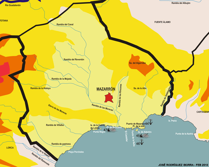 Mapa de yacimientos subacuticos de Mazarrn