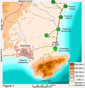 Localizacin de los itinerarios y de las principales paradas