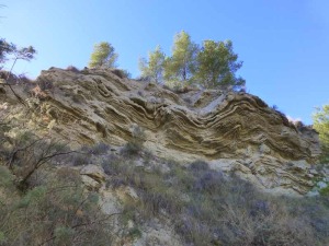 Los pliegues en los yesos son comunes en las cabeceras de los Barrancos del Infierno y Saladillas