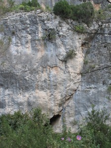Plano de falla que afecta a las calizas del Eoceno, en el entorno del camping de La Puerta 