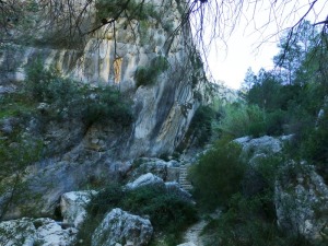 Encajamiento en La Puerta del río Alhárabe, entre calizas del Eoceno 