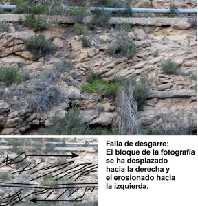 El Estrecho de la Sierra de Columbares fue tallado por la erosin, aprovechando la fracturacin generada en las rocas por fallas de desgarre 