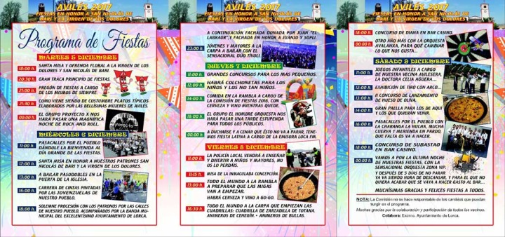 Programa de Fiestas Patronales de Avilés - Lorca 2017