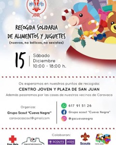 El Grupo Scout ''Cueva Negra'' de Caravaca organiza el sbado 15 de diciembre una campaa solidaria de recogida de alimentos y juguetes