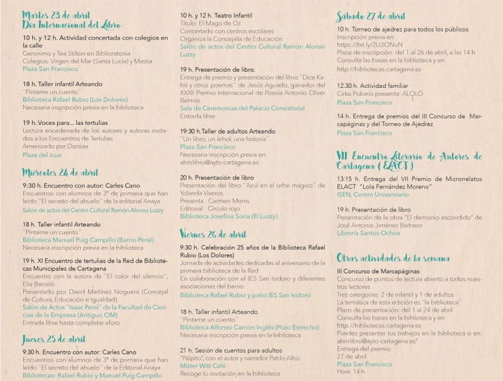 Programación Semana del Libro de Cartagena 2019