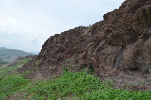 La ladera este del volcn principal, se observa la extensin de la colada basltica, disminuyendo de espesor hacia el sur