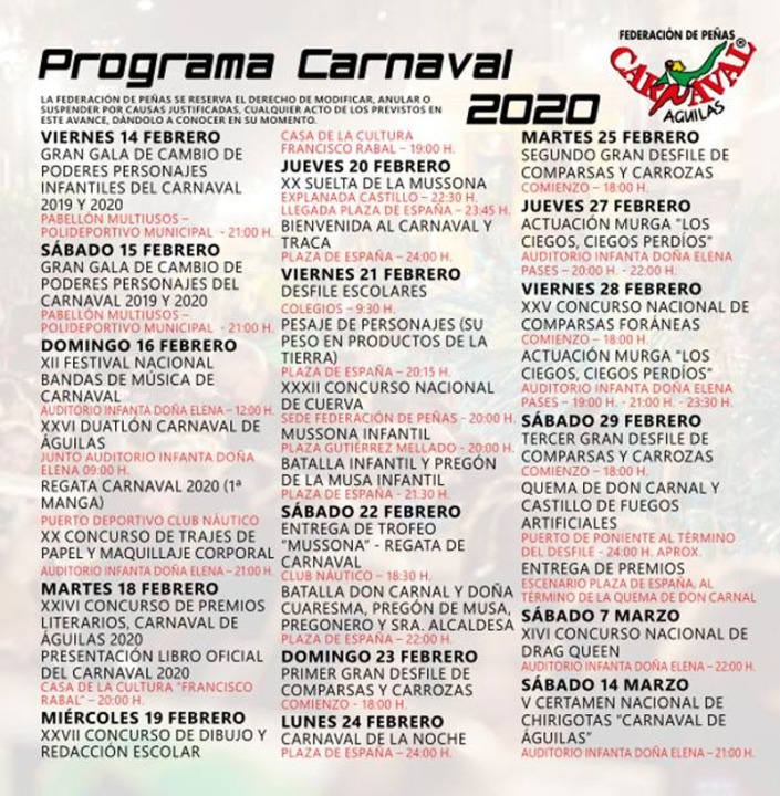 Programación Carnaval Águilas 2020