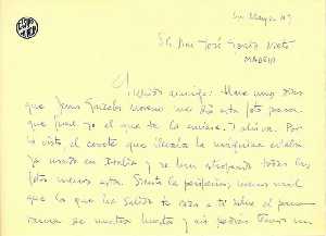 Carta manuscrita a Jos� Garc�a Nieto desde el Casino de Murcia[Jaime Campmany]