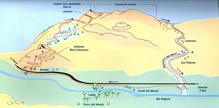 Mapa Ruta De Bolvax al cerro del Morrón y la rambla del Moro 
