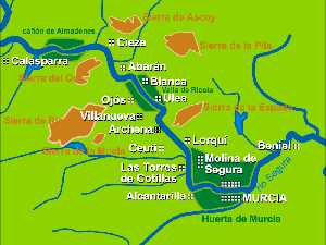 Mapa de espacios singulares en la vega del Segura 