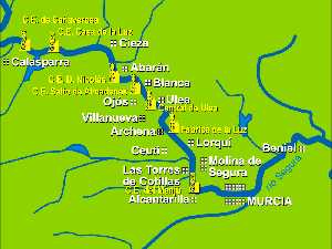 Ro Segura- Mapa de Centrales elctricas en la cuenca del Segura