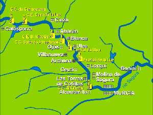 Ro Segura- Mapa de Centrales elctricas en la cuenca del Segura