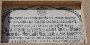 Placa homenaje al cuarto vizconde de Ros