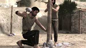 Recreaci�n de la colocaci�n de un tronco [La Bastida de Totana]