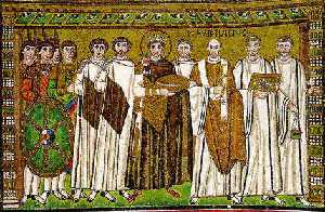 Justiniano y el resto de la Corte del Imperio Romano de Oriente en Bizancio (Estambul)