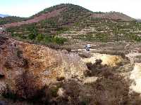 Areniscas y lutitas permotriásicas del Complejo Maláguide, vistas desde la mina de celestina del Saltador (Lorca).  