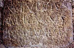 Sillar de Begastri, la inscripcin del s. I o II dice: Marco Fulvio, hijo de de M.L. Flaco, aqu yace 