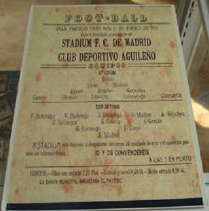 Cartel de un partido ante el Stadium de Madrid en el que se alinearon Carlos Buitrago y sus sobrinos Pepe, Ventura y Paco