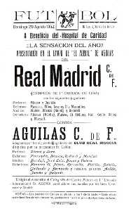 Cartel anunciador del partido entre el guilas y el Real Madrid que se disput en 1954