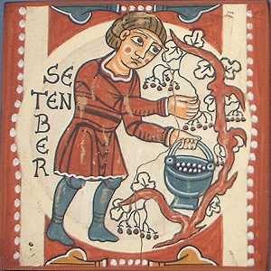 Calendario gótico ilustrando la recogida de la uva [Uva]