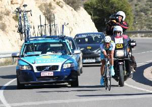 Contador durante la disputa de la crono de la Vuelta Ciclista a Murcia 2008