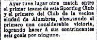 Nota de prensa del primer partido conocido que disput un equipo de Alumbres