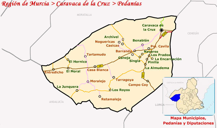 Situacin de las pedanas de Caravaca de la Cruz