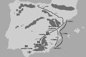 Mapa de movimientos de tropas y bases en la 2 guerra pnica